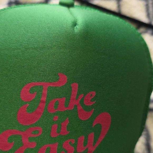 Take It Easy Green Pink Trucker Hat Unisex - Picture 5 of 6